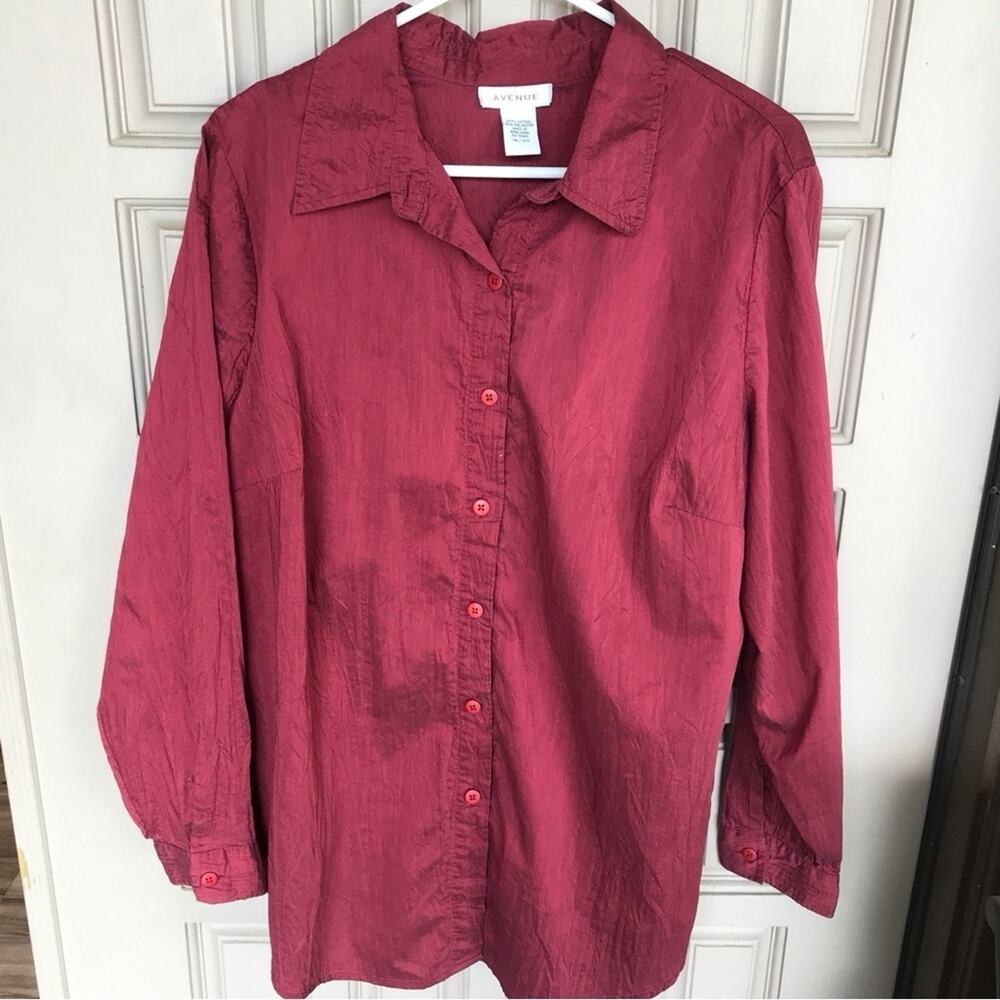 Avenue Button Down Blouse Sz18/20 Collar/Cuffs Silky Blend Rust Color